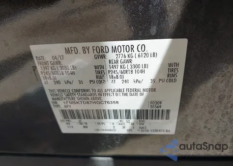2017 Ford Explorer Xlt from USA, damaged, VIN 1FM5K7D87HGC76358